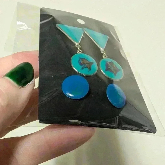 Vintage  pair of 80s blue earrings - Picture 3 of 7